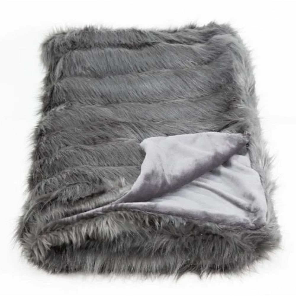 AVIVA STANOFF Smoky Pearl Faux Fur Throw 50X70” in Grey Color